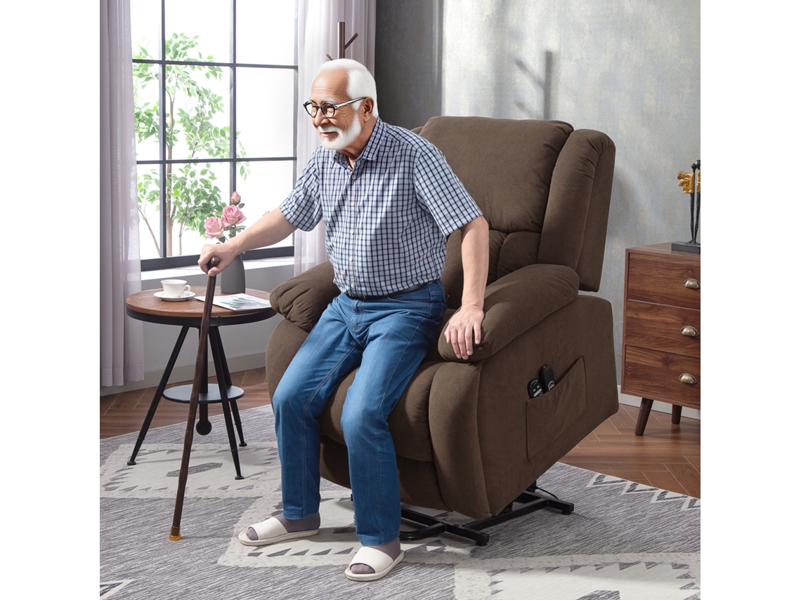 Poltrona Elevatória Elétrica Para Relaxamento Com Massagem E Aquecimento, Marrom, 93 X 104 X 100 Cm