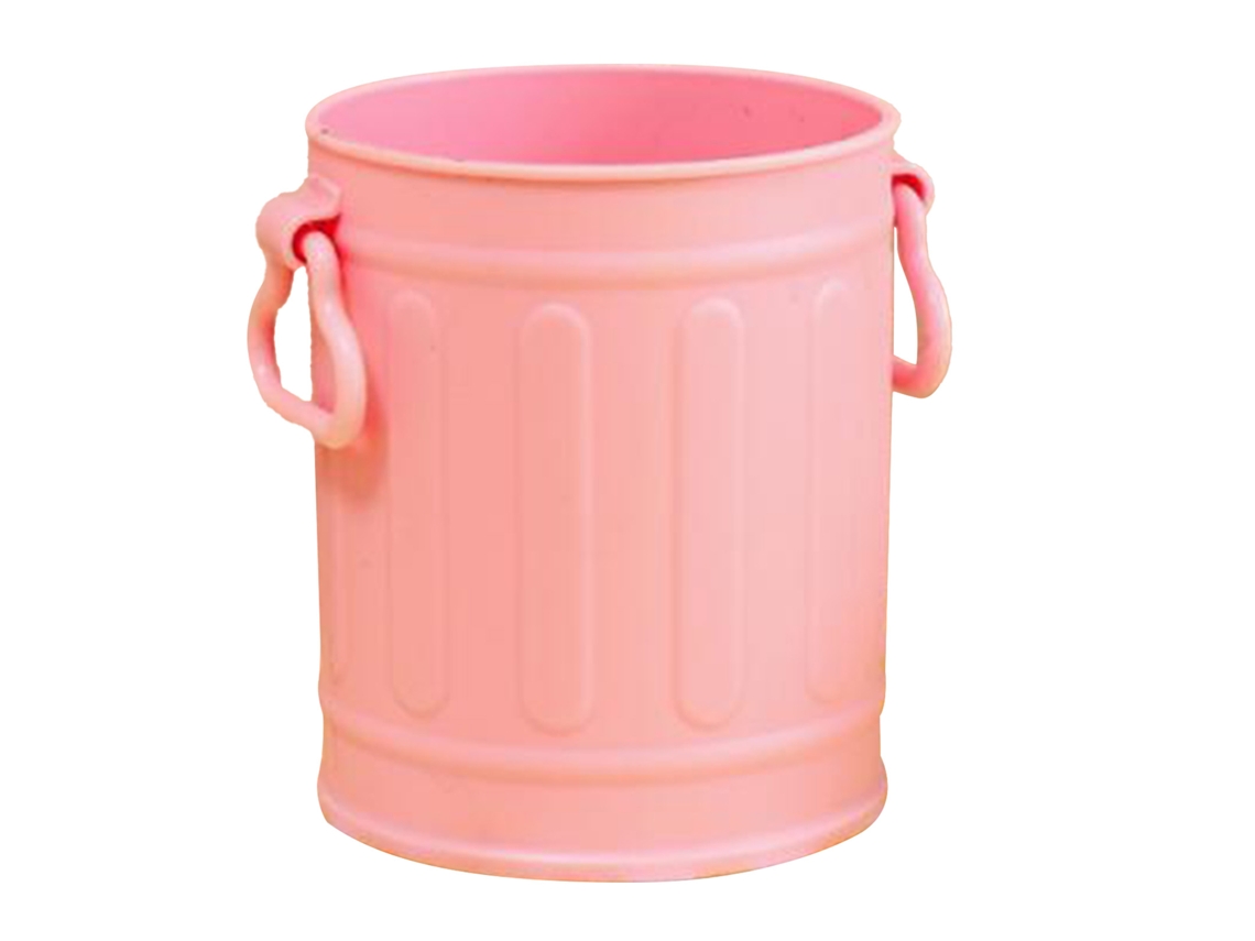 Porta canetas plástico com alças, balde, organizador de escritório e maquiagem, rosa, 9,5x8cm | S/MARCA