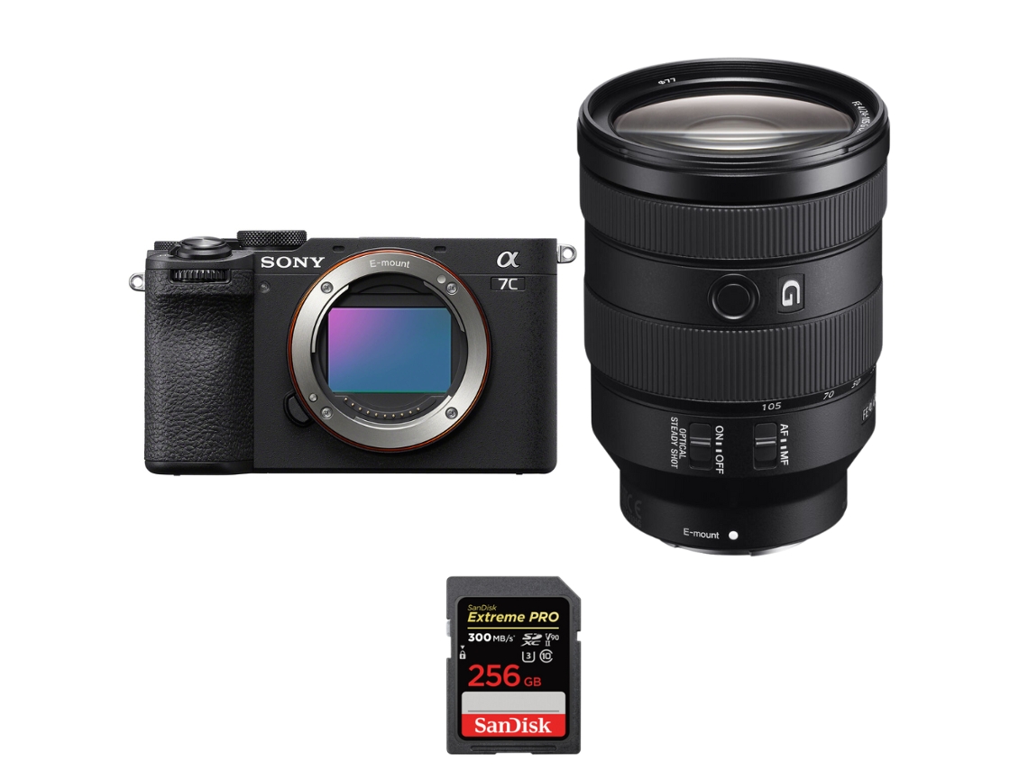A7c Ii Preto + Fe 24 105mm F/4 G Oss + 1 Sandisk 256gb Uhs ii 300mb/s Máquina Fotográfica Híbrida + Ebook Pricedirect SONY