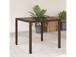 Vidaxl Mesa De Jardim Com Tampo De Vidro 90x90x75 Cm Vime Pe Castanho