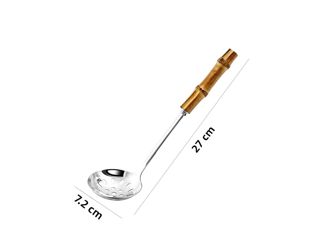 Colher para Massa em Aço Inoxidável 304 com Cabo de Bambu, Colher Prática para Sopa MDUG (escavadeira Prateada Tamanho G)