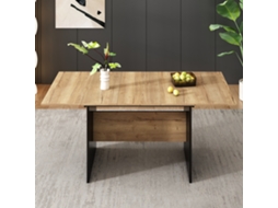 Mesa Extensível 140/180×80cm Tampo Veios De Madeira Estilo Minimalista Natural 4-6 Pessoas