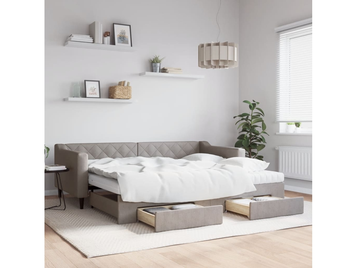 Vidaxl Sofá-cama C/ Gavetão/gavetas 90x200 Cm Tecido Cinza-acastanhado
