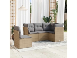 Vidaxl 5 Pcs Conjunto De Sofás P/ Jardim Com Almofadões Vime Pe Bege
