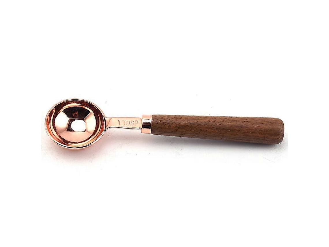 Cuchara Medidora De Café Com Cabo De Madeira 1 Colher De Sopa 6,7 Polegadas Aço Inoxidável Dourado Rosa