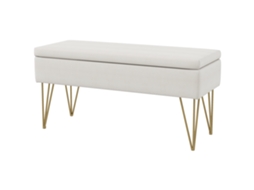 Baú Banco 2 Em 1 100x40x49cm Tecido Com Pernas Finas Aço Dourado, Creme