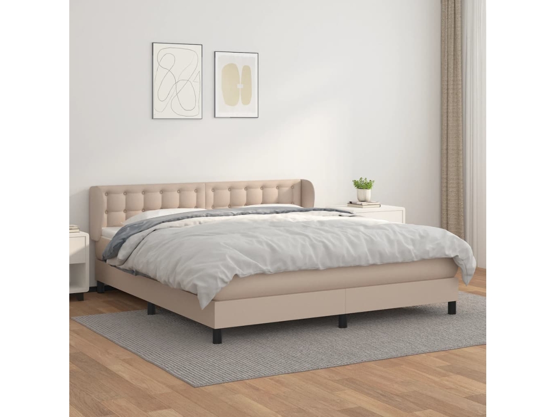 Vidaxl Cama Com Molas/colchão 160x200 Cm Couro Artificial Cappuccino