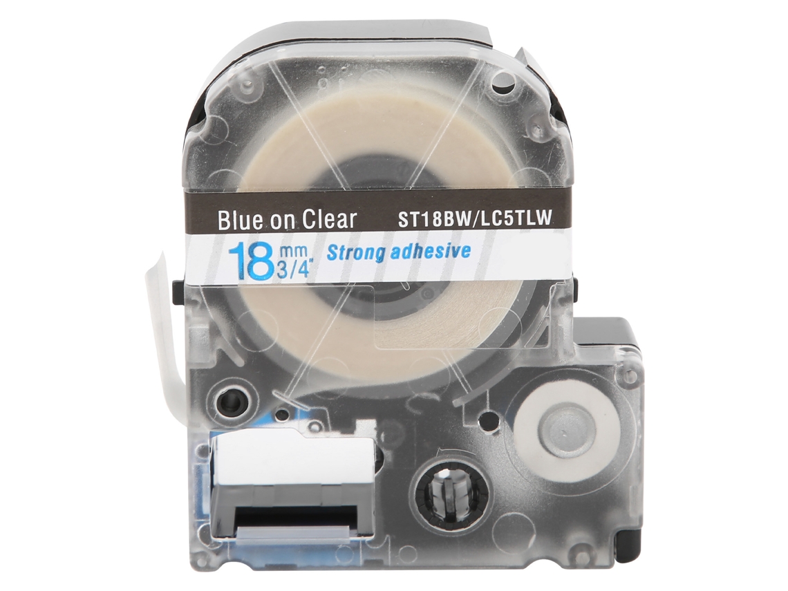 Cinta de Etiquetado Pet 18mm Impermeável para Impressoras Epson/kingjim Palavras Azuis Fundo Transparente
