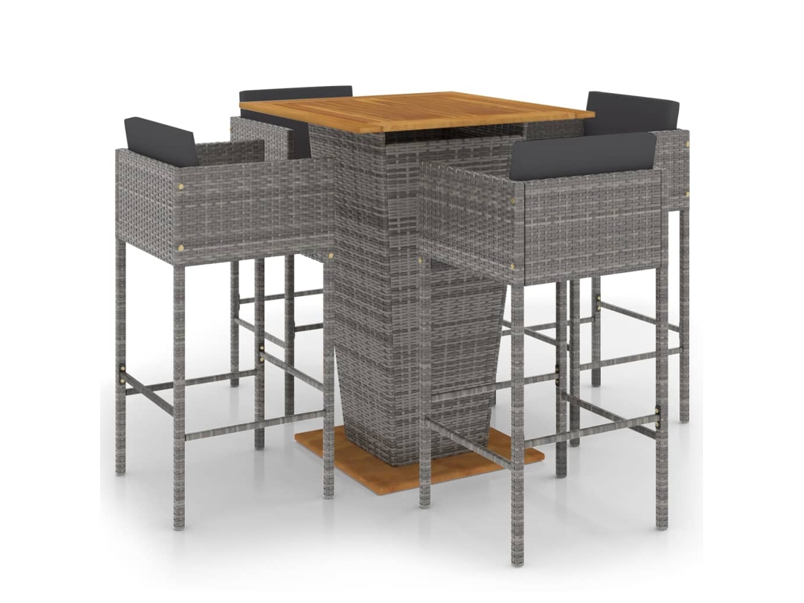 Maison Exclusive - 5 Pcs Conjunto De Bar P/ Jardim C/ Almofadões Vime Pe Cinzento