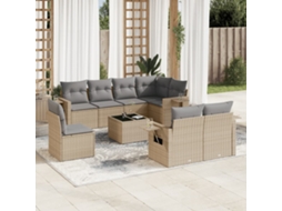 Vidaxl 9 Pcs Conjunto De Sofás P/ Jardim Com Almofadões Vime Pe Bege