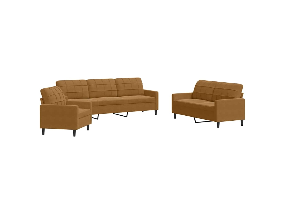 Conjunto de Sofás 3 Pcs Veludo Castanho MAISON EXCLUSIVE