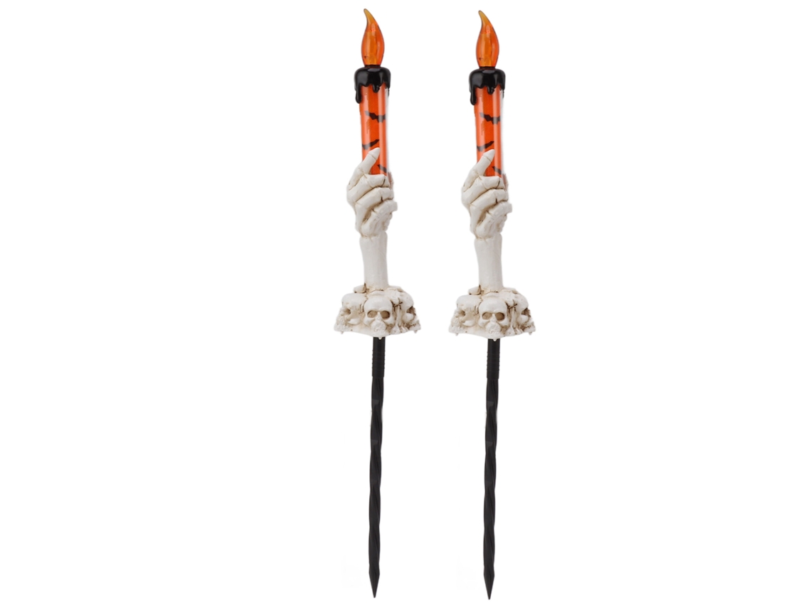 2 Pcs Estacas de Luz de Vela Halloween Mão de Fantasma Caveira Plástica Luz Quente 120mah S/MARCA