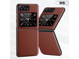 Capa De Celular Em Couro Anti-impressão Digitalmarrom Fibra De Carbono - Conjunto De Três Peças Para Moto Razr 50 Ultra/razr 2024