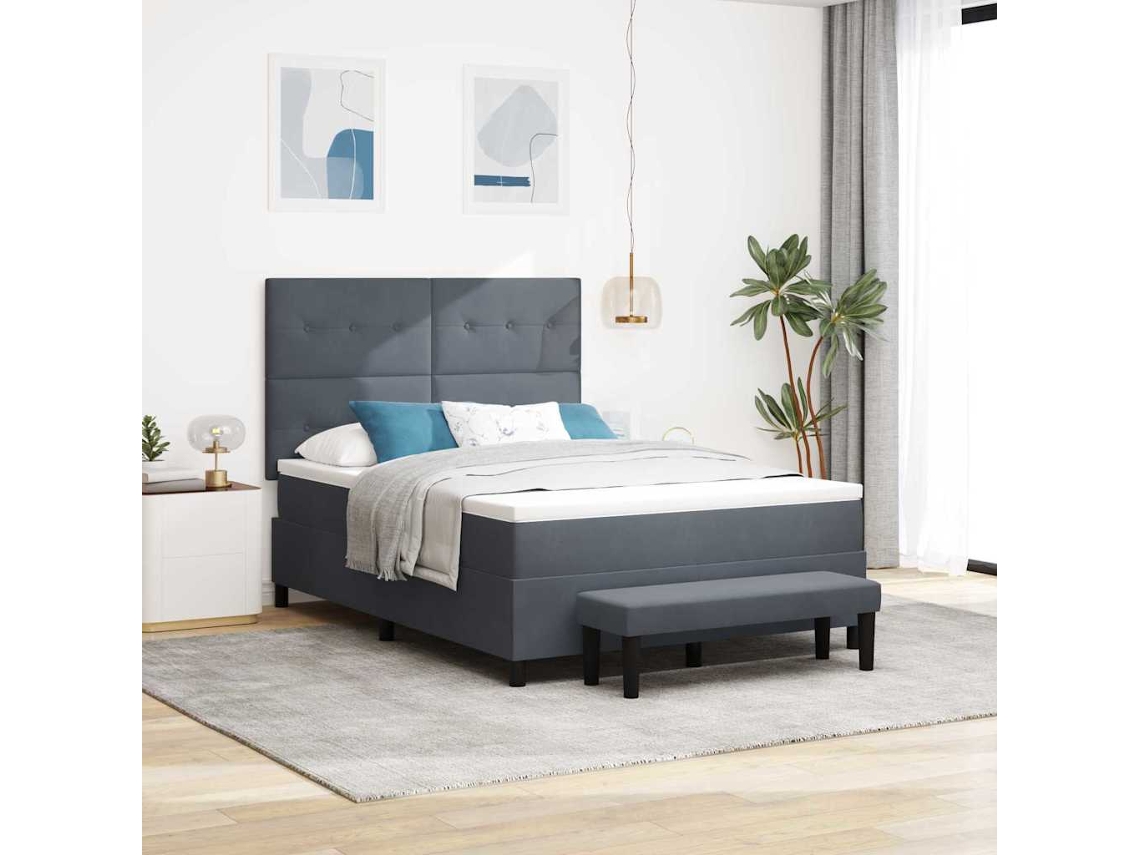 Vidaxl Cama Box Com Almofada Cinzento Escuro 200 X 160 Cm Veludo