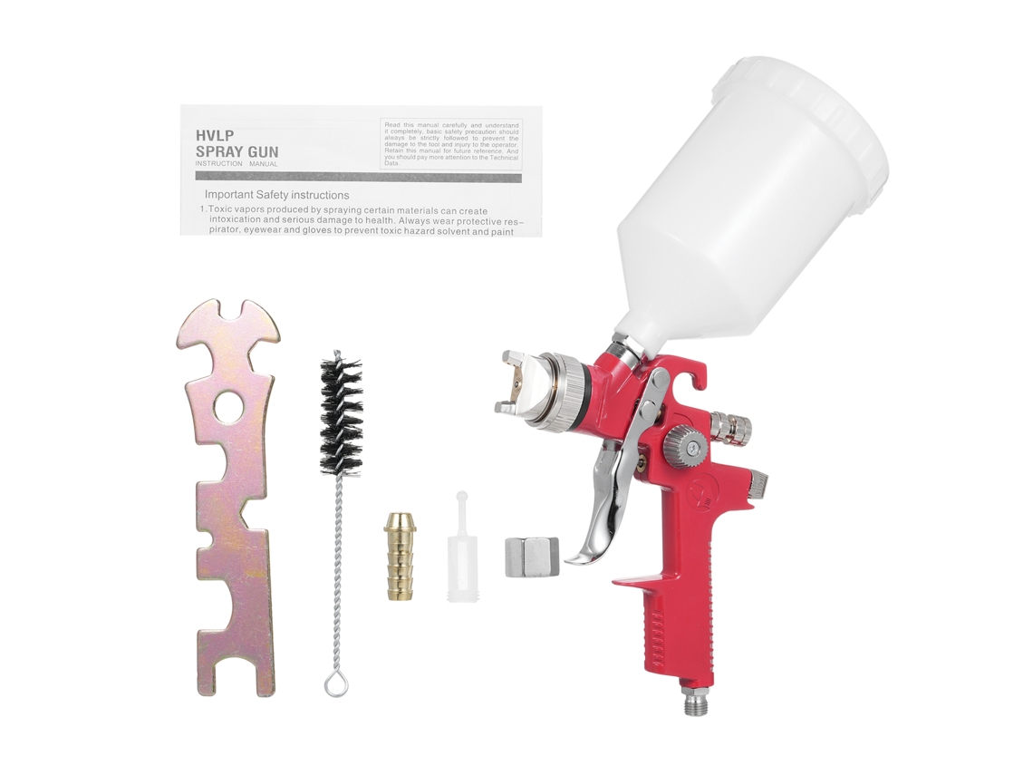 Pistola de pintura manual HVLP AB-17P com bico de 1,4 mm e copo de 600 cc para paredes, automóveis e reformas.