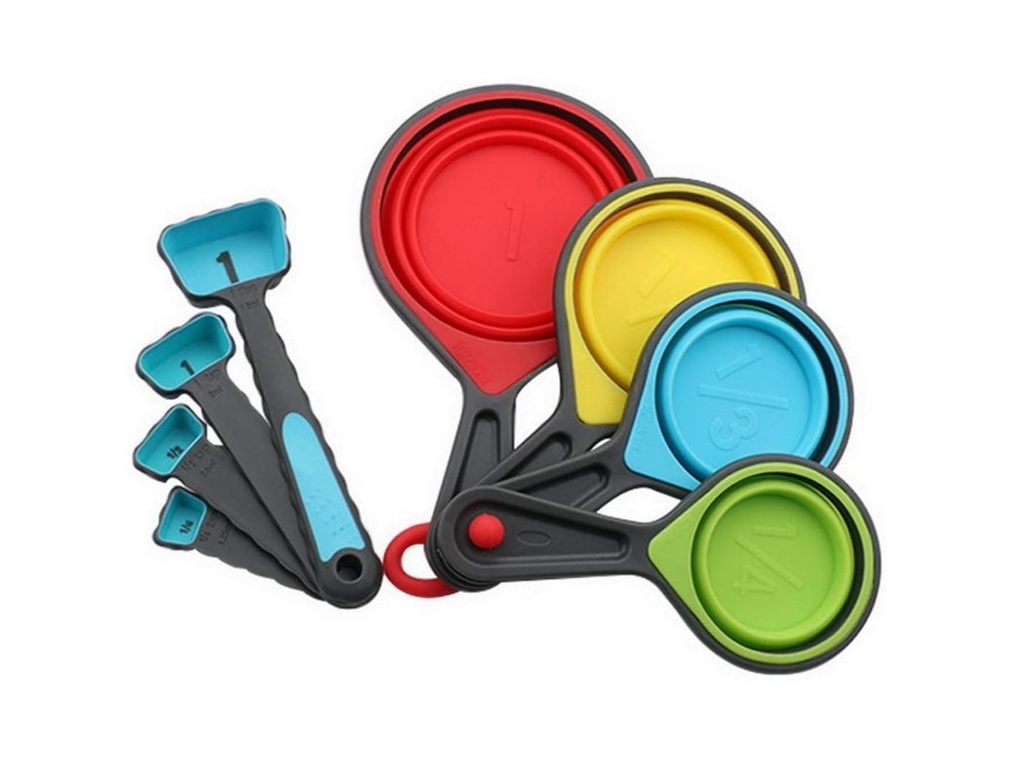 Conjunto De Medidores De Silicona Plegables 8 Piezas Con Marcas Precisas Para Cocina Portátiles