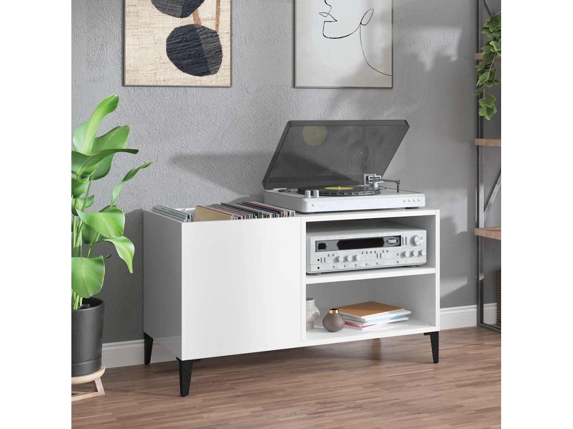 Vidaxl Armário P/ Discos 84,5x38x48 Cm Deriv. Madeira Branco Brilhante