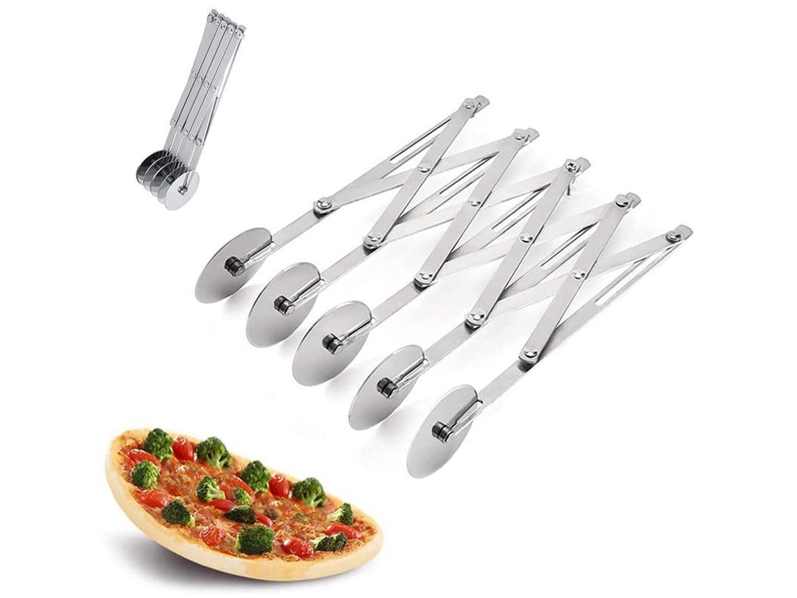 Cortador de massa ajustável de aço inoxidável com 5 rodas, modelo 2026, ideal para pizza, biscoitos e massas.