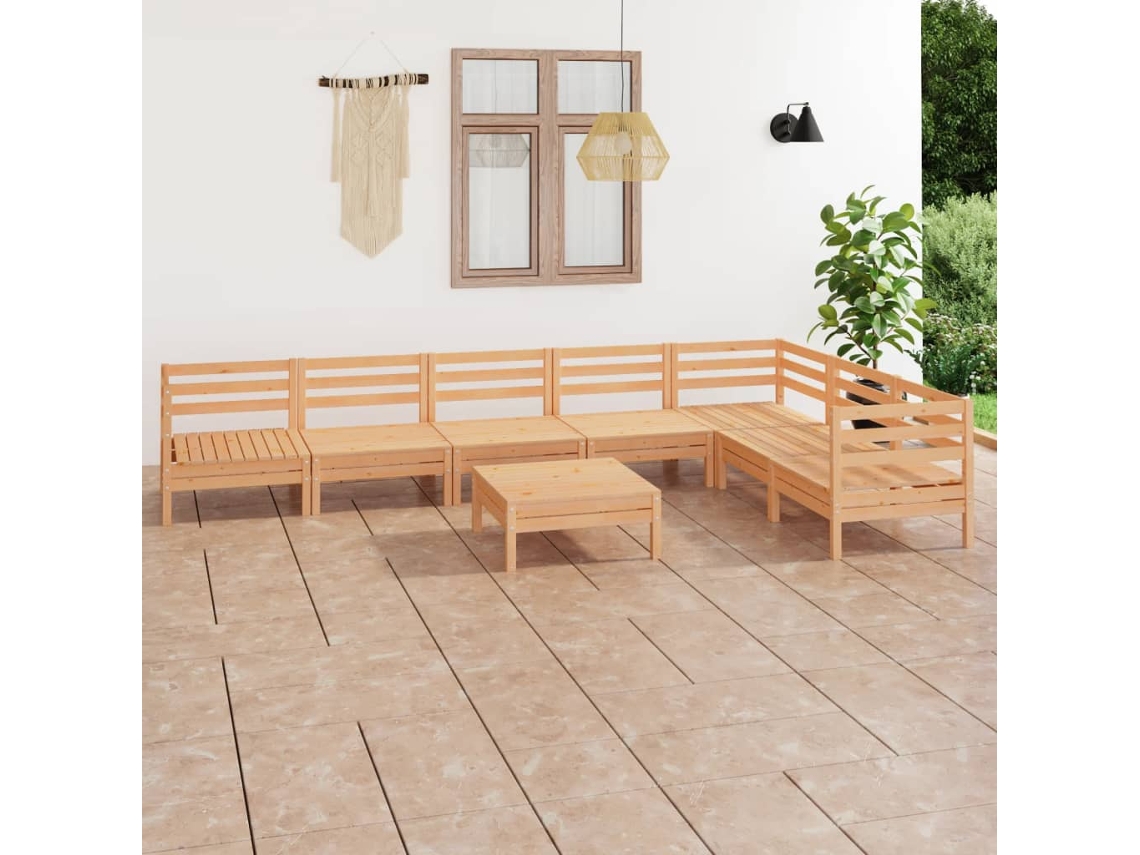 Vidaxl 8 Pcs Conjunto Lounge De Jardim Pinho Maciço