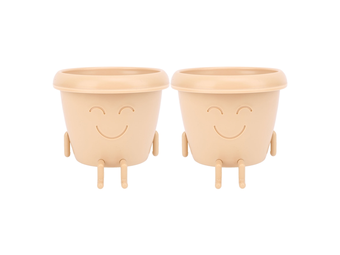 Vasos de Suculenta com Rosto Sorridente S/MARCA, Plástico, Fofo, Drenagem, Jardim, Bege