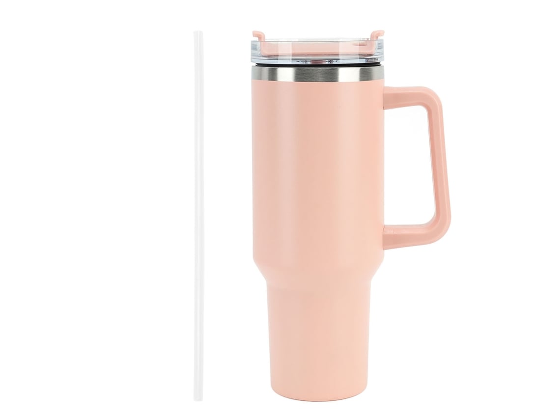 Garrafa Isolada 40oz com Canudo e Alça Aço Inoxidável Rosa