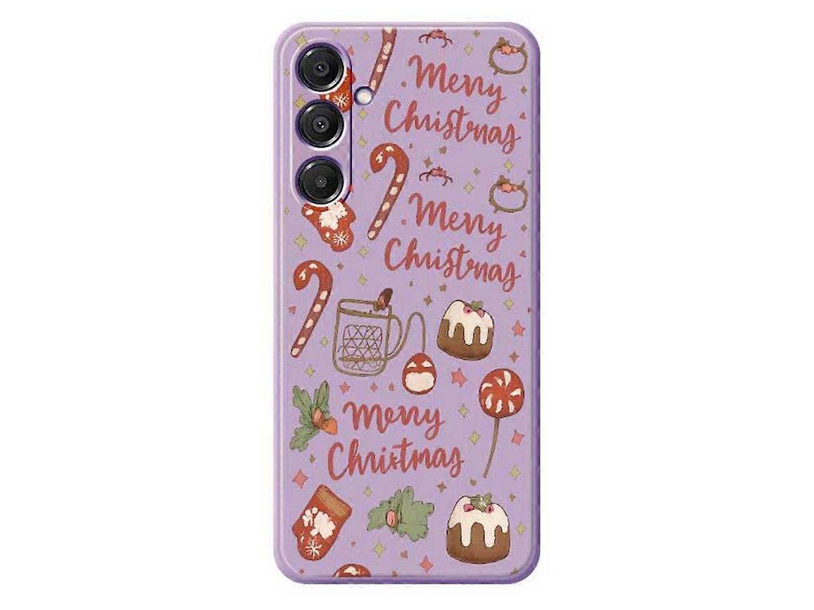 Capa Traseira De Tpu Com Borda Reta Para Samsung Galaxy A16 5g 4g Com Estampa De Feliz Natal E Borda Reta, Roxa
