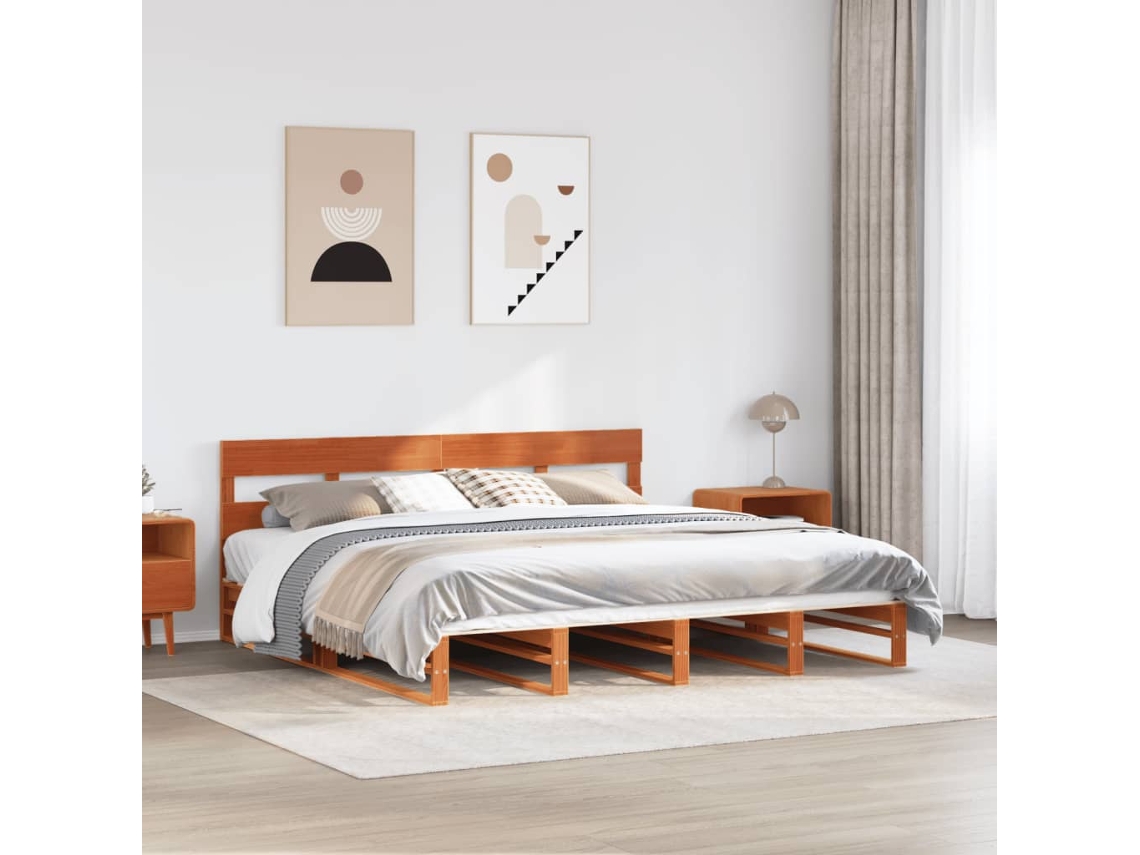 Vidaxl Cama Sem Colchão 200x200 Cm Pinho Maciço Castanho-mel