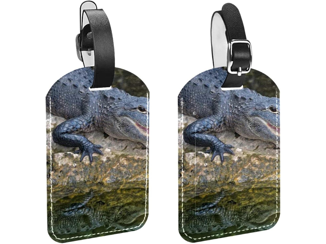 Conjunto De 2 Etiquetas Bagagem Em Couro Sintético Com Efeito Crocodilo Proteção Da Privacidade