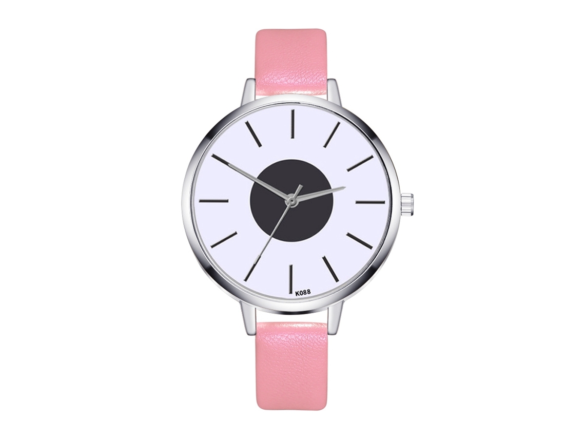 Relógio de Pulso Feminino de Quartzo com Pulseira de Couro Pu Estilo Simples Rosa