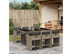 Vidaxl 7 Pcs Conjunto De Jantar P/ Jardim C/ Almofadões Vime Pe Cinza
