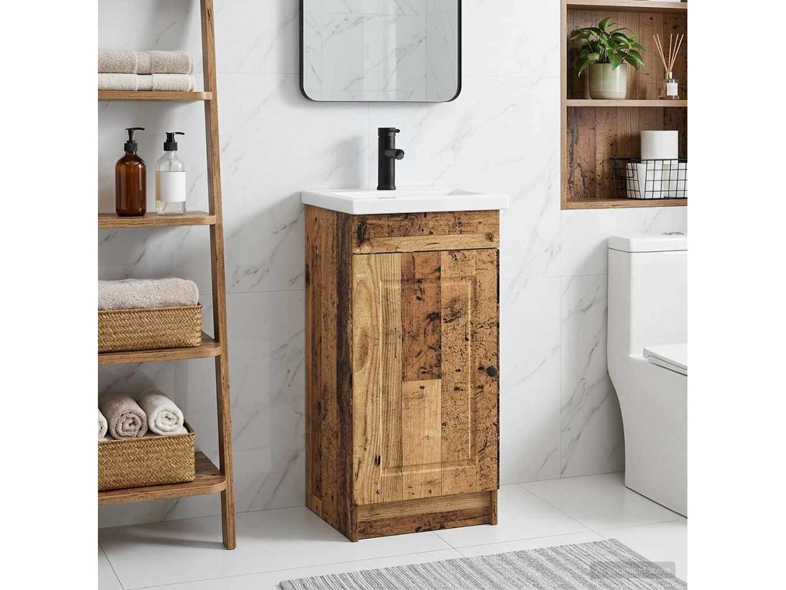 Vidaxl Gabinete De Banheiro Com Pia Madeira Antiga 42 X 40 X 84,5 Cm