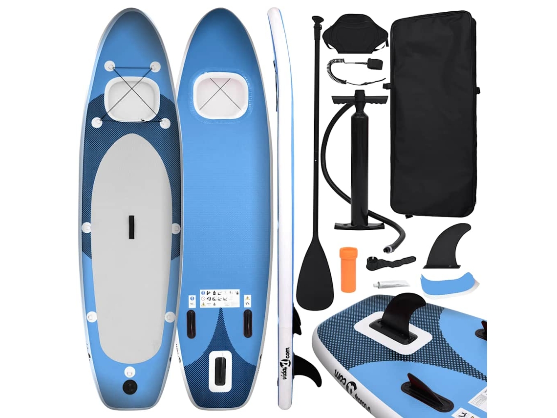 Vidaxl Conjunto Prancha De Paddle Sup Insuflável 360x81x10 Cm Azul Mar