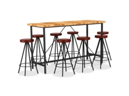 Vidaxl 9 Pcs Conjunto De Bar Madeira De Acácia Maciça E Couro Genuíno