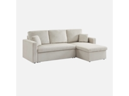 Sofá-cama De Canto Em Veludo Canelado, 3 Lugares, Bege Cinzento