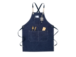 Avental de lona de algodão, à prova d'água, com bolsos e cintos cruzados, azul marinho S/MARCA