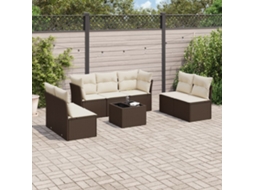 Vidaxl 8 Pcs Conjunto Sofás De Jardim C/ Almofadões Vime Pe Castanho