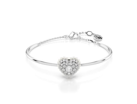 Pulseira Jonc Swarovski Hyperbola Coração Metal Ródio Cristais Incolores Diâmetro 60 Mm