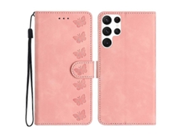 Capa De Couro Pu Com Estampa De Borboleta E Suporte Para Celular Compatível Com Samsung Galaxy S24 Ultra