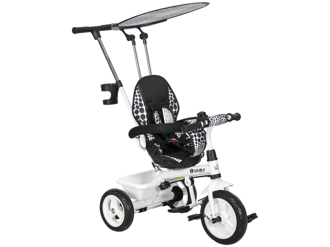 Tricycle Kids Visor Solar Dobrável Balde De Armazenamento Removível 105 X 47 X 98 Cm Aço Branco E Preto