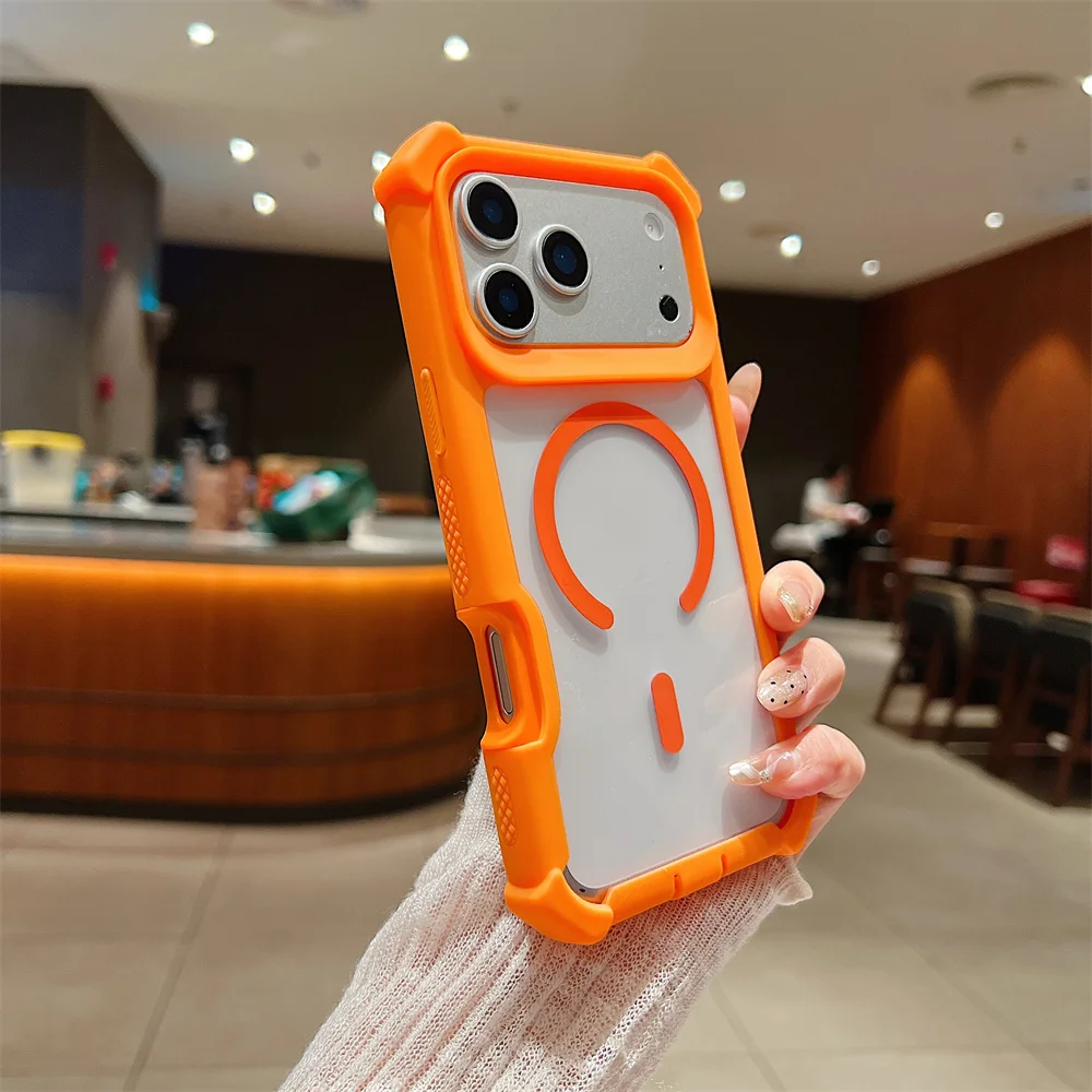 (iphone 12 Pro Max, Laranja) Capa Magnética Transparente À Prova De Choque Para Iphone, Compatível Com Magsafe.