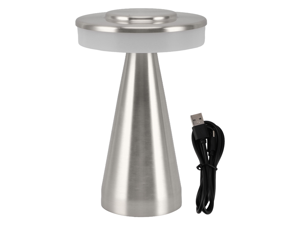 Lâmpada de Mesa Led Portátil com 3 Temperaturas de Cor, Touch Control e Bateria Recarregável Prata | S/MARCA