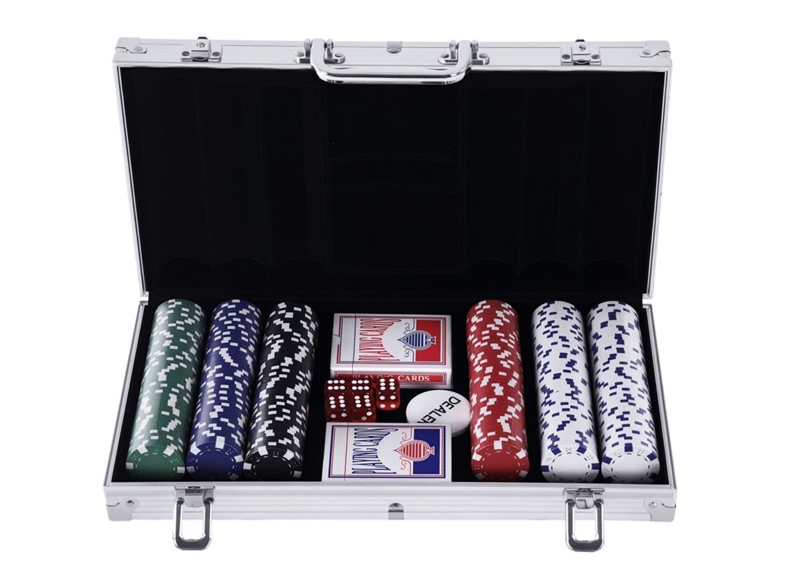 Conjunto de pôquer profissional Valigetta em alumínio com 300 fichas e 2 maços para Texas Hold'em e Blackjack.