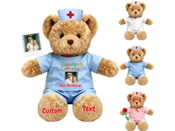 Pelúcia Urso Enfermeira Personalizada Com Foto, Texto, Uniforme E