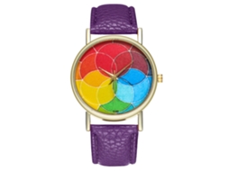 Relógio de quartzo unissex casual e moderno com pulseira de couro roxa.