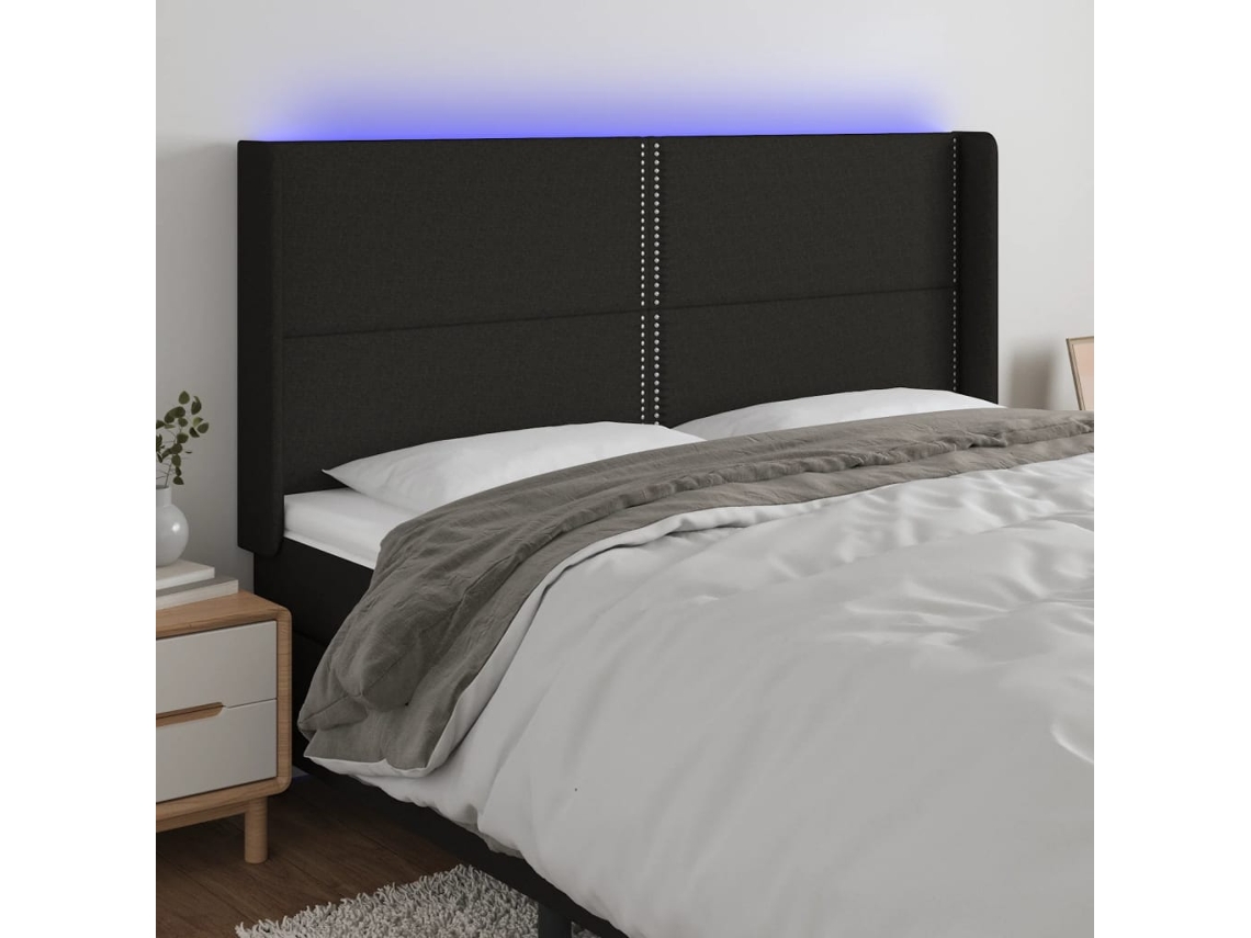 Vidaxl Cabeceira De Cama C/ Luzes Led Tecido 183x16x118/128 Cm Preto