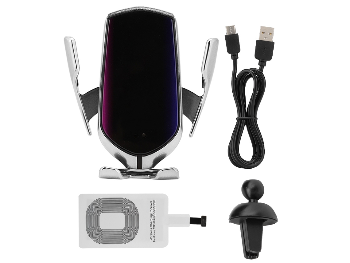 Cargador Inalámbrico Automático para coche 10 W plata con soporte y receptor iOS marca