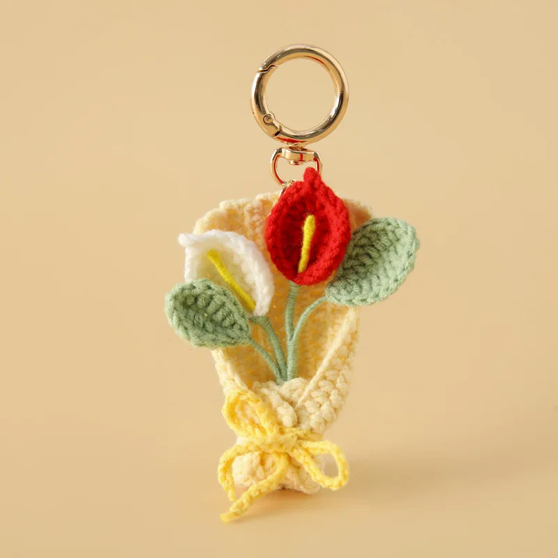 Novo Pingente De Buquê De Crochê, Chaveiro De Flor Tricotada, Mini Buquê Criativo