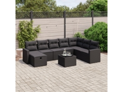 Vidaxl 9 Pcs Conjunto De Sofás P/ Jardim C/ Almofadões Vime Pe Preto