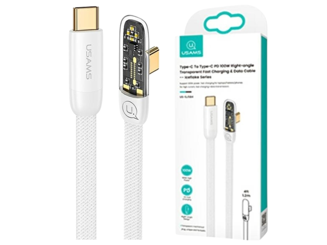 Cabo Usb C Para Usb C Pd Usams De 100 W Para Carregamento Rápido De Celular Iceflake De 2 M