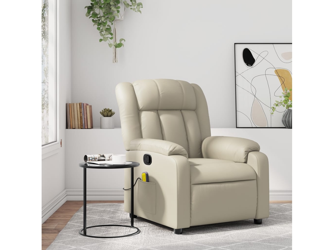 Vidaxl Poltrona De Massagem Reclinável Em Couro Sintético Creme